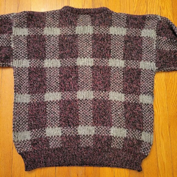 Peter England Gray Maroon Plaid Sweater Wool Blend‎ L Crew Neck Grandpacore - Picture 3 of 4